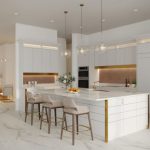 Luxury Home Accents - a kitchen with a marble counter top and white cabinets