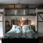 Rustic Headboard - blue and white comforter set