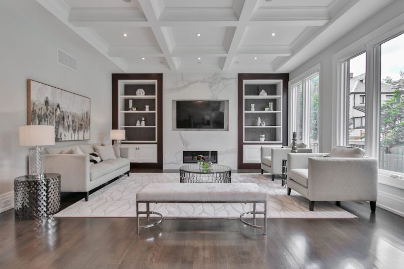 Living Room - white wooden coffee table near white sofa