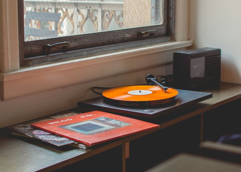 Vintage - gray turntable playing